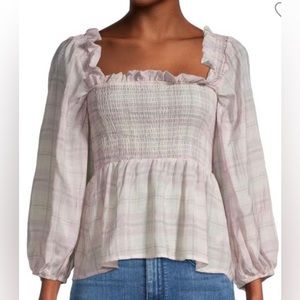 7 0/21 Checked Smocked Top-M- Purple Multicolor. NWT